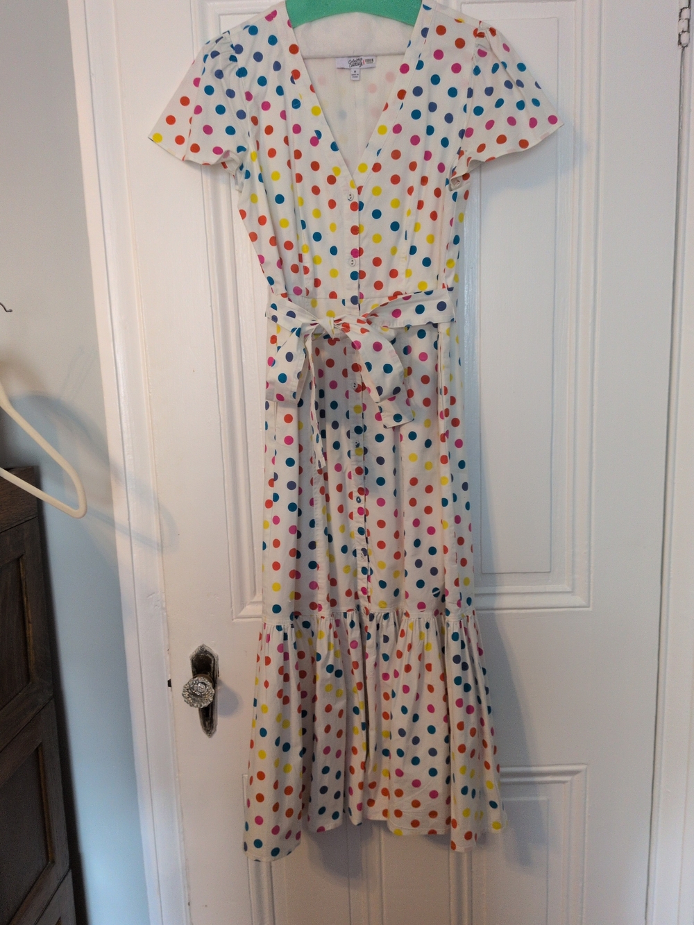 Color Me Courtney Tiered White Polka Dot Maxi Dress with Tie Waist